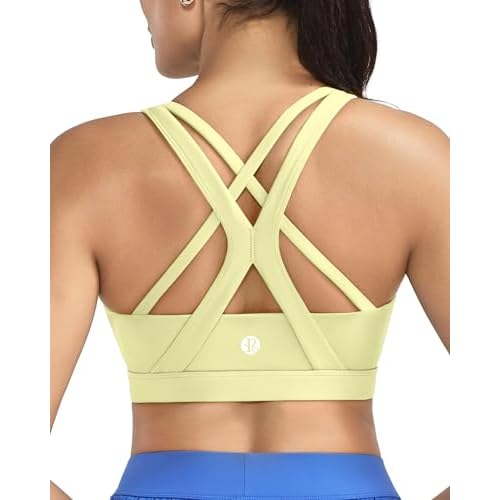 RUNNING GIRL Sports Bras for Women,Seamless Strappy Sports Bra High Support Crisscross Back with Removable Pads A-electric Lemon Small