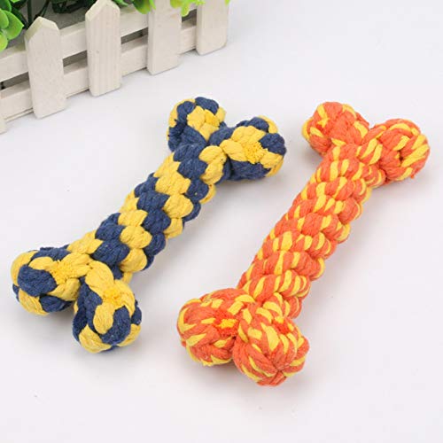Hesuilong Dog Rope Toy - Bone Pet Teeth Cleaning Toy, 2 Pieces, Handmade Gift for Puppies, multicolour - Image 2