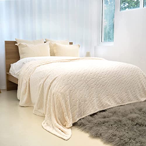 Cozy Bliss Fleece Bed Blanket Twin Size, Beige Milk Fleece Blanket Ultra Soft Lightweight Plush Sofa White Throw Blanket,60"x80"