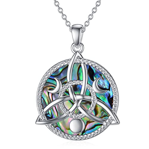MEIDERBO Triple Moon Goddess Necklace 925 Sterling Silver Irish Celtic Knot Necklaces Triquetra Trinity Knot Good Luck Pendant Jewelry Good Luck Gifts for Women Men, Metal, No Gemstone