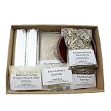 Set de incienso "Rauhnächte" – 10 piezas – Mezcla de hierbas aromáticas e incienso Omán Al Hojari, mirra y Dammar – Cuenco de incienso y accesorios con instrucciones – En caja de regalo con tapa