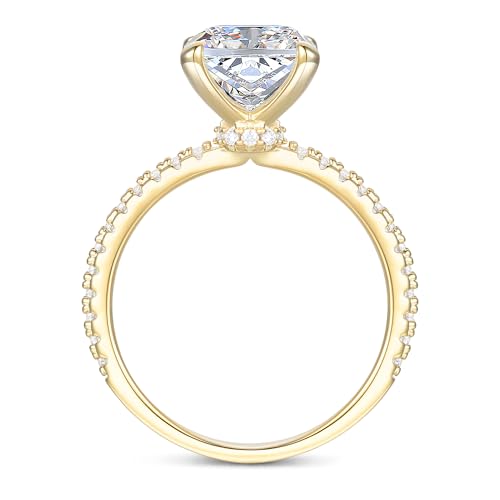 14K White Gold Moissanite Engagement Rings, 14K 3CT Elongated Cushion Cut Engagement Rings, Classic 4-Prong White Gold Moissanite Rings for Women3