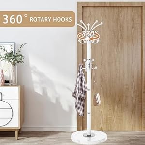 Metal Heavy Duty Coat Rack Stand, Modern 360° Roraty Freestanding Coat Rack with Natural Marble Base, White Coat Racks Hall Tree Hanger Stand with 16 Hooks for Entryway, Office Metal Heavy Duty Coat Rack Stand Modern 360 Roraty Freestanding Coat Rack with Natural Marble Base White Coat Racks Hall Tree Hanger Stand with 16 Hooks for Entryway Office