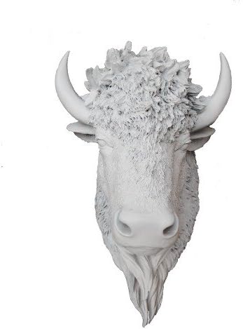 Fake White Bison Head | Faux Taxidermy | Fake Resin White Bison Head Mount (White)