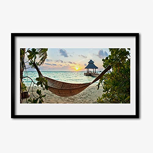 Affiche encadrée 60x40 cm paysage de mer avec cadre en MDF pour décoration murale
