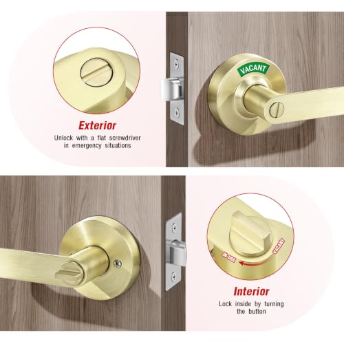 Aglehome Bathroom Indicator Privacy Door Lock,Vacant Occupied Lock, Gold by aglehome - Used condition - Image 5