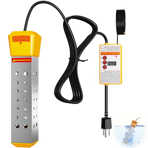 Immersion Water Heater, 2000W Portable Pool Warmer Built-in Thermostat, Bathtub Heater with auto Power Cut-Off & Protective Cover for Inflatable, Above Ground Pools, Buckets, Camping (Yellow)
