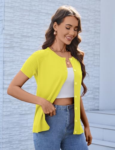 Image of FreshNight Women's 2025 Short Sleeve Cardigan Button Up Hollowed Out Crewneck Shrug Sweaters Knit Sweater Tops Lightweight