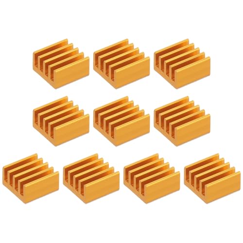 PATIKIL Heatsink 9x9x5mm, 10 Pcs Aluminum Cooler Radiator Heat Sink with Thermal Blue Sticker for Raspberry Pi Chip CPU Power Transistor FET IC Power Amplifier, Gold