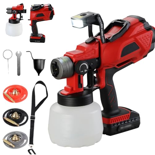 Pulverizador de Pintura inalámbrico con 3 Patrones de pulverización y luz LED, Pistola pulverizadora eléctrica con batería de 1200 ml, Flujo Ajustable para Muebles, Paredes, Vallas, techos, Bricolaje