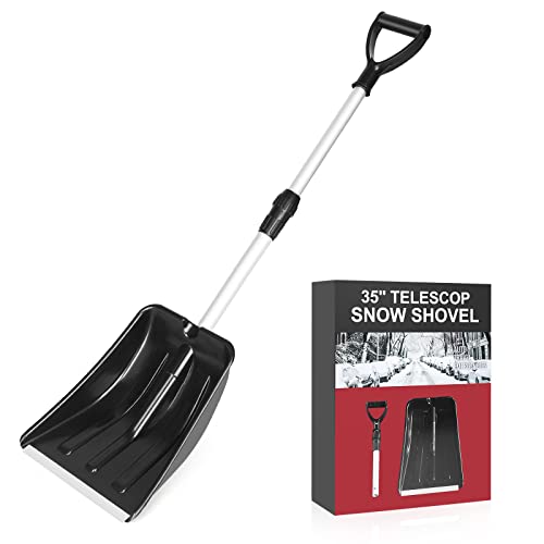Collapsible Emergency Snow Shovel, Ergonomic Snow Shovel with D-Grip Handle and Durable Aluminum Edge Blade, Portable Snow Shovel for Car Truck Driveway. 28' to 35' Adjustable Handle