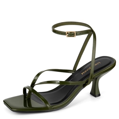 Image of Women's Kitten Heel Strappy Open Square Toe Thong Ankle Strap Heels for Wedding