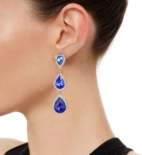 Clearine Women's Gorgeous Small to Large Triple Teardrop Crystal dangle Pierced Earrings Navy Blue Silver-Tone - Image 3