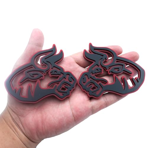 Image of 2Pc Angry Bull Badge 3D Emblem Custom Sticker Nameplate Replacement for Universal Car Body Motorcycle SUV Door Window Decoration (Redline)