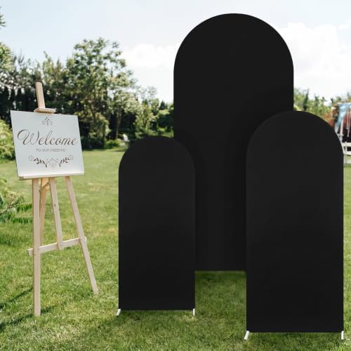 Image of VitalCozy Set of 3 Arch Covers 6ft, 6.5ft, 7.2ft Black | Arch Covers Stretchy Backdrop for Wedding Baby Shower Birthday Photo Booth Decoration, Fits Arch Frame, Frame Not Included