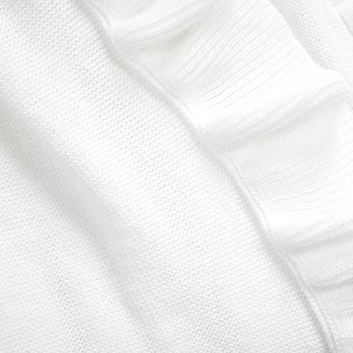 Image of Lush Decor Reyna Soft Knitted Ruffle Throw Blanket, 50 inch W x 60 inch L, White - Modern Farmhouse Ruffle Blanket - Cozy Chic Blanket For Bed, Couch, or Chair