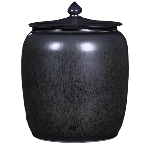 YQMHEZ Ceramic Rice Bucket, Sealed Chinese Rice Container, Food Storage Jar, Lard Oil Jar, Household Storage Jars with Lids for All Type of Foods Storage Box(Black,15kg)