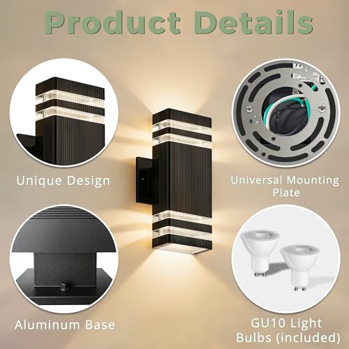 Image of JYV 2Packs Square Outdoor Wall Lights, Up and Down Lighting Fixtures, Black