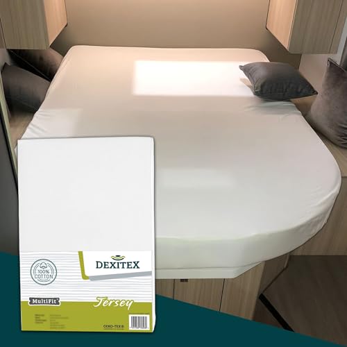 Dexitex - Cama Isla Sabana Bajera - Cama Isla Autocaravana - Ropa Cama Autocaravana - para Colchon Camper - Sasbana Ajustable - Accesorios Autocaravana -Oeko-Tex - 100% algodón - Blanco