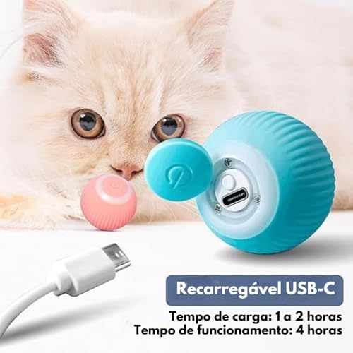 Bola Interativa para Gatos e Cães – Luz LED, 2 Modos de Movimento, Recarregável USB, Silicone Azul