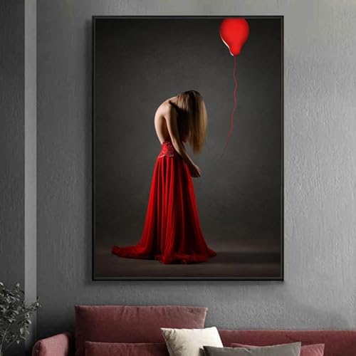 Impression sur toile peinture femme jupe rouge affiche d'art surréaliste KEBIA 80x110