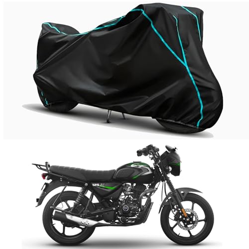 Image of Waterproof Bike Body Cover Compatible for | Bajaj CT 125X Disc | Taffeta Fabric, Sky Piping Design, Bottom Elastic Fit | Dustproof, Sun UV & Rain Protection for All Weather.