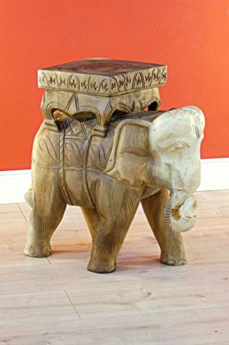 Kinaree Table d'appoint en bois d'acacia massif KAOH YOR - Plateau en Suar en forme d'éléphant - Tabouret à fleurs éléphant (L 51 x 49 x 28 cm), Naturel