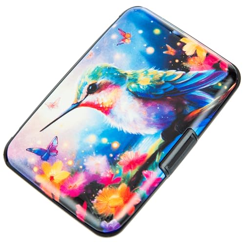 Image of Credit Card Holder Small RFID Blocking Wallet Business Metal Slim Mini Aluminum Hard Case for Women Men, Butterfly Hummingbird, small, Minimalist, Compact, American