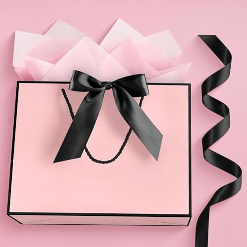 Image of JMANNI Mothers Day Gift Bags with Handles, 13 inch Medium Gift Bag for Presents, 2 Pcs Bags with 4 Tissue Paper and 2 Cards for Baby Shower Wedding Bridal Shower Mother's Day Birthday Party(Black-Pink)