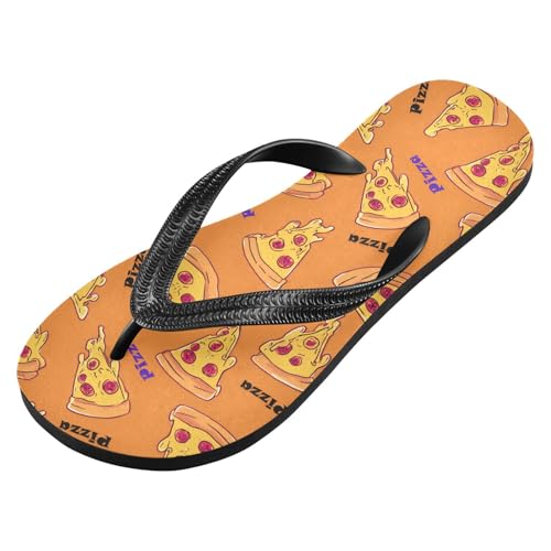 ALAZA Orange Pieces Pizza Flip Flops for Women Fashion Beach Slippers Comfort Mens Flip Flops Non-Slip Rubber Shower Slippers Sandal for Hotel Travel Sport,XS2
