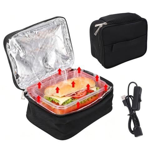 Natudeco Bolsa de almuerzo portátil con calefacción Fiambrera Electrica Alimentos Horno Microondas Del Automóvil Horno USB Revestimiento aluminio Caja Bento Tela Oxford para oficina de viajes