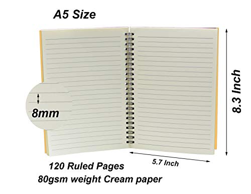 2-Pack A5 Ruled Spiral Sketch Books Brown Soft Cover Spiral Notebooks Journal 120 Pages 5.7" X 8.3" Cream Colored Paper (Lined Brown-2Pcs) #TOP2