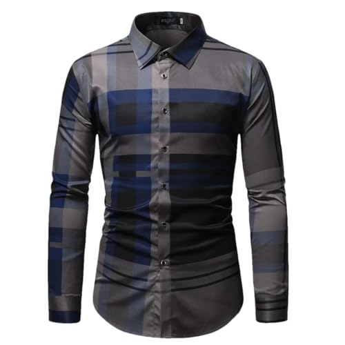 Men's Casual Red Striped Shirt Plus Size Business Long Sleeve Formal Shirt Top
