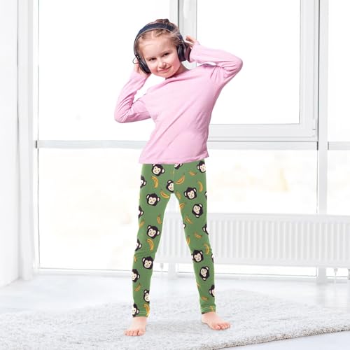 ALAZA Girls' Leggings Children's Yoga Pants Skinny Printed Dance Monkey Banana Green Comfortable 4T3