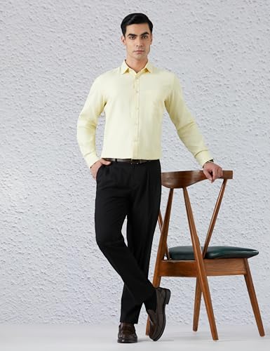 Image of Amazon Brand - Symbol Men's Pleated Stretchable Formal Pants |Half-Elasticated | Regular Fit (Available in Plus Sizes)