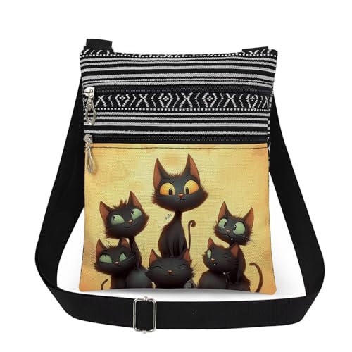 Interesting Cats Print Crossbody Bag Adjustable Women Shoulder Bag with Zipper Cat Lovers for Birthday Gift Outdoor Travel Animal Print Purse