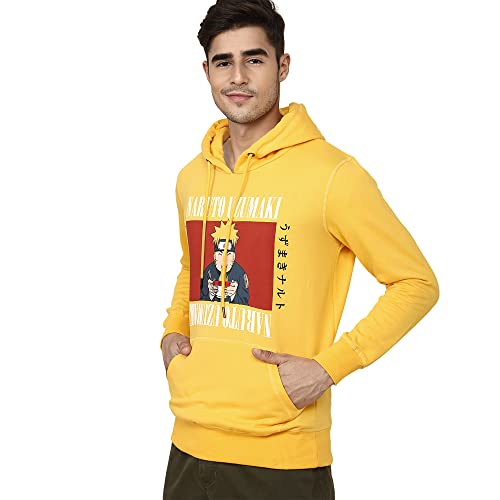 Image of Free Authority Naruto Printed Regular Fit Yellow Cotton Men's Sweatshirt