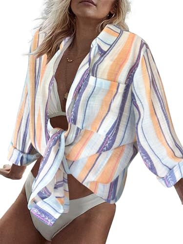 Image of Breezy Lane Beach Cover Up for Women Button Down Shirt Swimsuit Coverup Bathing Suit Cover Ups for Swimwear Vacation