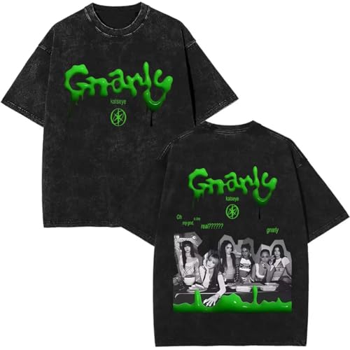 Camiseta Katseye Tour Merch para Hombre Y Mujer Manga Corta Retro Lavada Chaleco Casual En Tallas Grandes Estilo Hip Hop T Shirt-Black&D||l