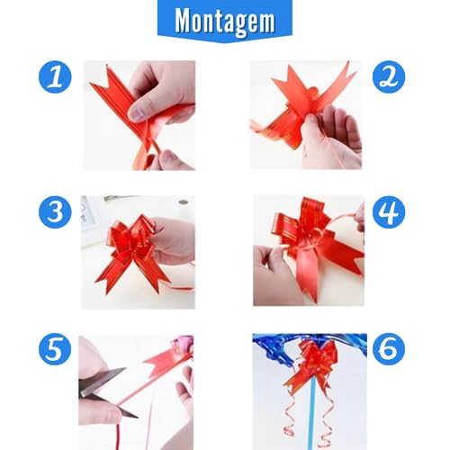 100 Laço Pronto Fácil Para Presente Laço Mágico 17mm x 34cm Cores (Vermelho)