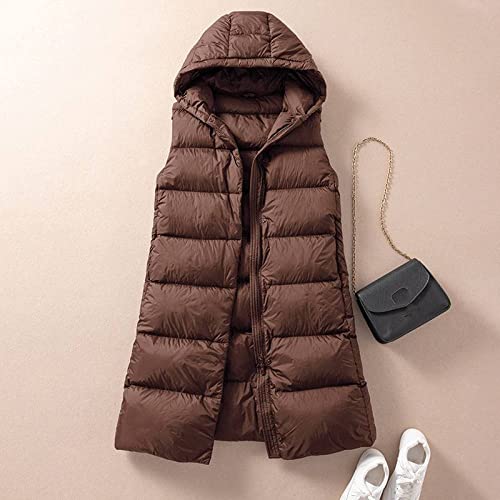 Steppweste Lang Damen,Daunensteppweste Leichte Damen Lange Weste, Lässig Schlank Verdickende Daunensteppweste Damen Elegante Weste Winddichter Wintermantel Für Damen Mädchen,Braun,XL Cover