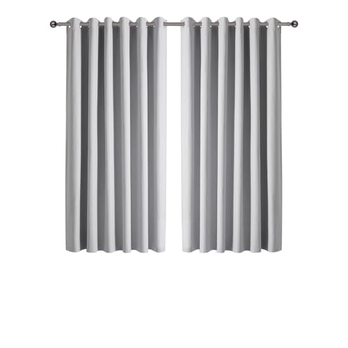 Image of Imperial Rooms 100% Blackout Curtains for Living Room Linen 46x54 Inch Silver Curtains for Bedroom Super Soft Thermal Insulated Eyelet Curtains 2 Panels with Tiebacks