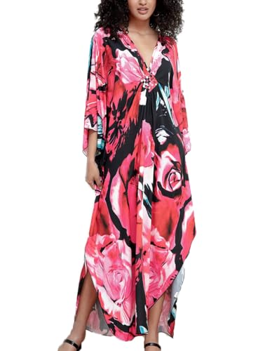 ZaisuiFun strandklänning dam sommar lång kaftan maxiklänning boho stående klänning sommarklänning strandklänningar överdimensionerade, Färg 02, En Storlek