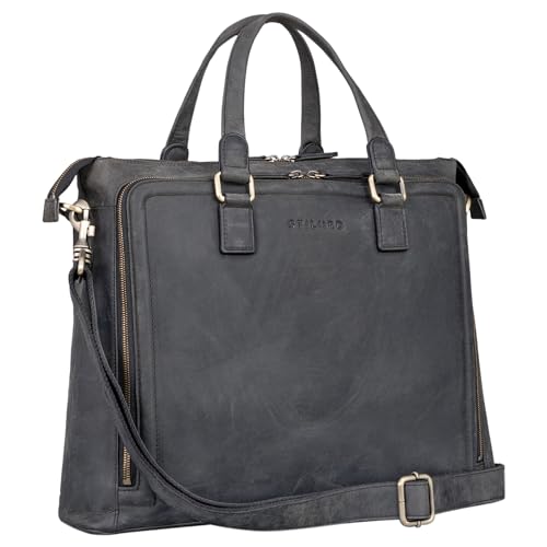 STILORD "Claire Businesstasche Damen Leder 15 Zoll Laptoptasche DIN A4 Aktentasche Umhängetasche und Handtasche Büro Farbe:carbon - grau