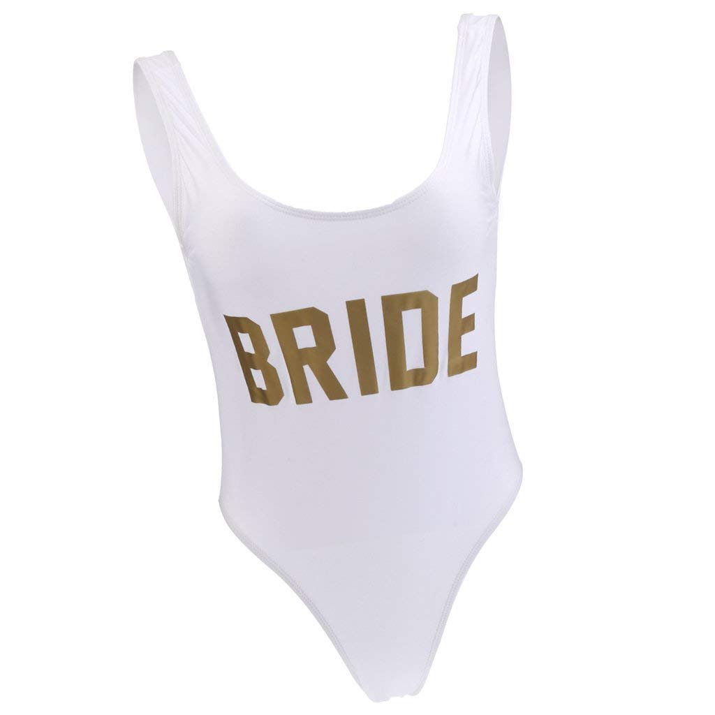 Zalati Donna One Piece Costume da Bagno Sposa Lettera Stampa Alto Taglio Bikini