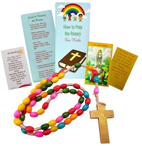 Westmon Works How to Pray the Rosary Complete Beginers Set with Wooden Beads Two Holy Cards and Large Easy Instruction Guide Students Pamphlet