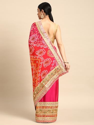 Image of Pandadi Saree Women's Elegance Chiffon Bandhani Saree with Heavy Lehenga Design