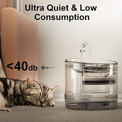NPET Cat Water Fountain with Sensor, Ultra Quiet Pet Drinking Fountain for Cats, Automatic Cat Water Dispenser with 2 Filters, Drinking Bowl, Faucet, 3 Modes, Transparent, 1.5 L