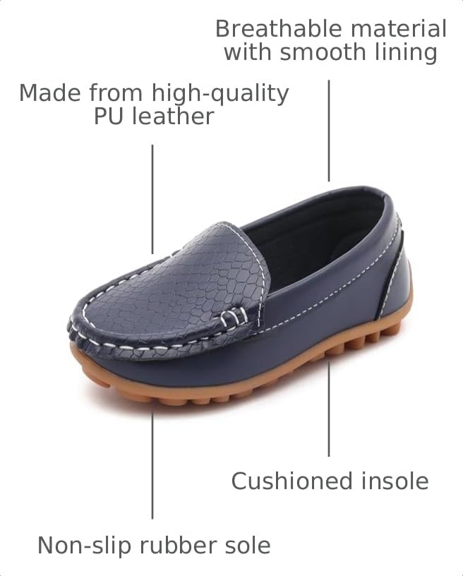Image of Boys Loafers PU Leather Slip-On Toddler Dress Shoes Non-Slip Sole Kids Moccasins for School Events and Daily Wear