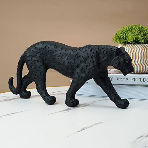 Polyduke Cheetah Statue Black Panther Leopard Figurine In Resin Animal Sculpture Modern Home Decor Realistic Leopard Sculpture Gift For Home Office Table Top Desktop Decoration 15.5" L X 6.9" H #TOP5